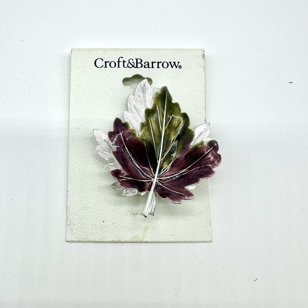 NWT Croft & Barrow Maroon/Green Fall Autum Maple Leaf Brooch